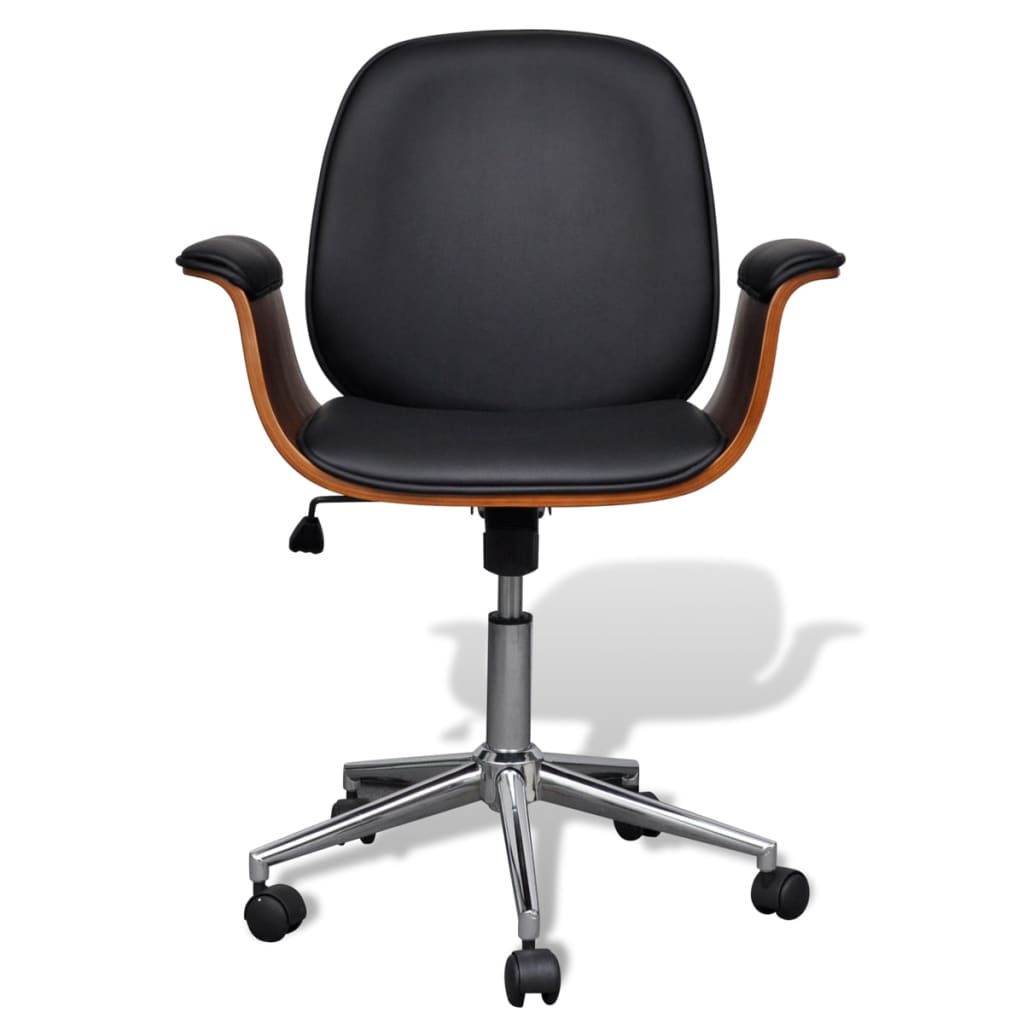 Fauteuil pivotant en bois courbé et similicuir