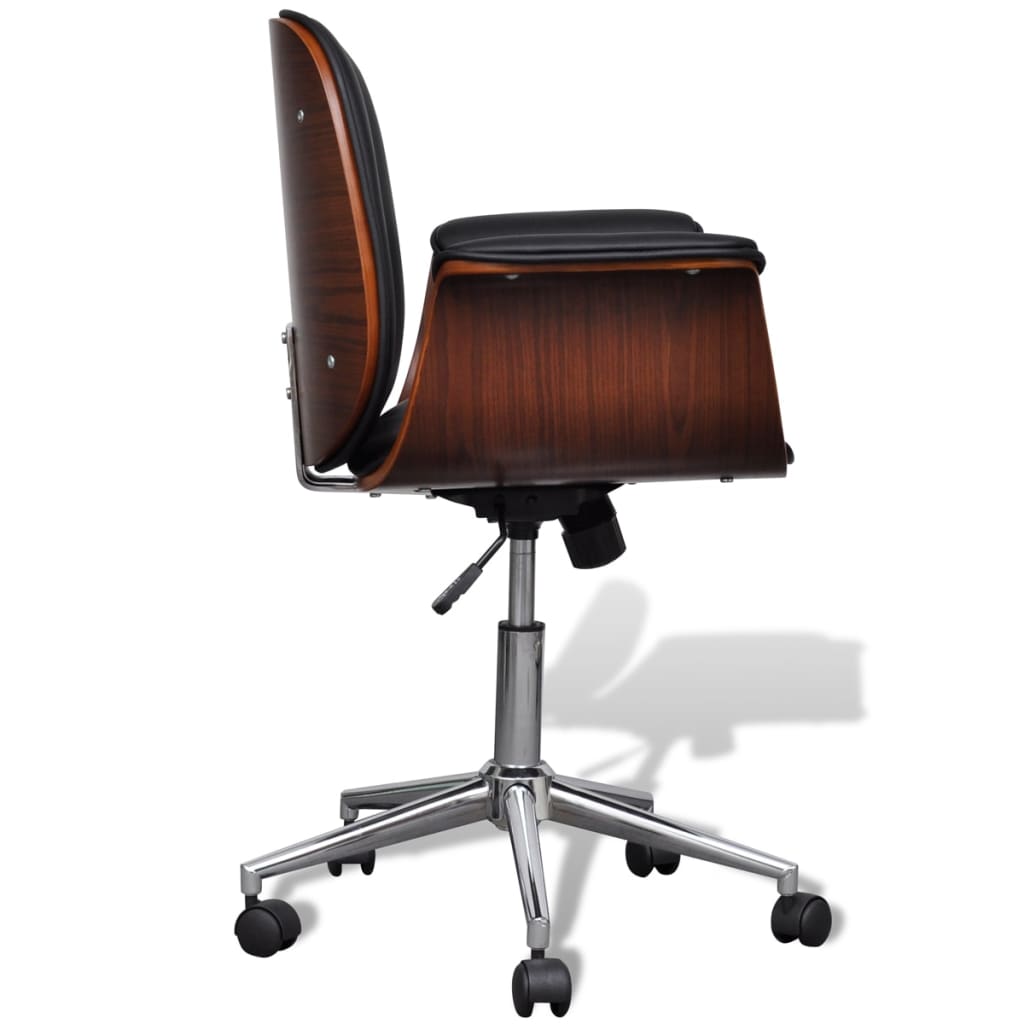 Fauteuil pivotant en bois courbé et similicuir
