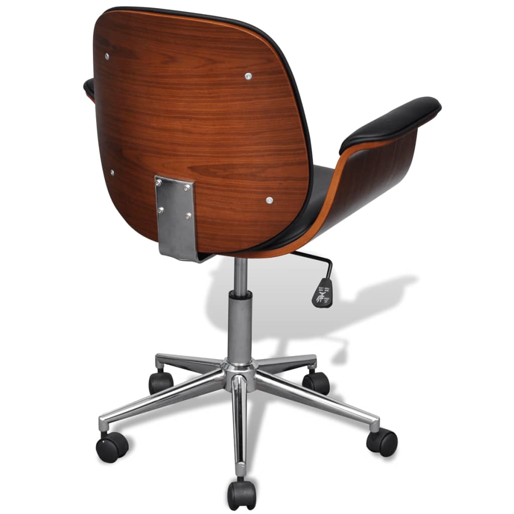 Fauteuil pivotant en bois courbé et similicuir