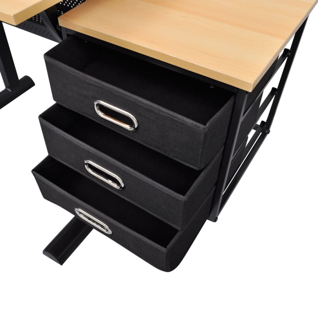 Drafting table with tiltable top, 3 drawers, and stool