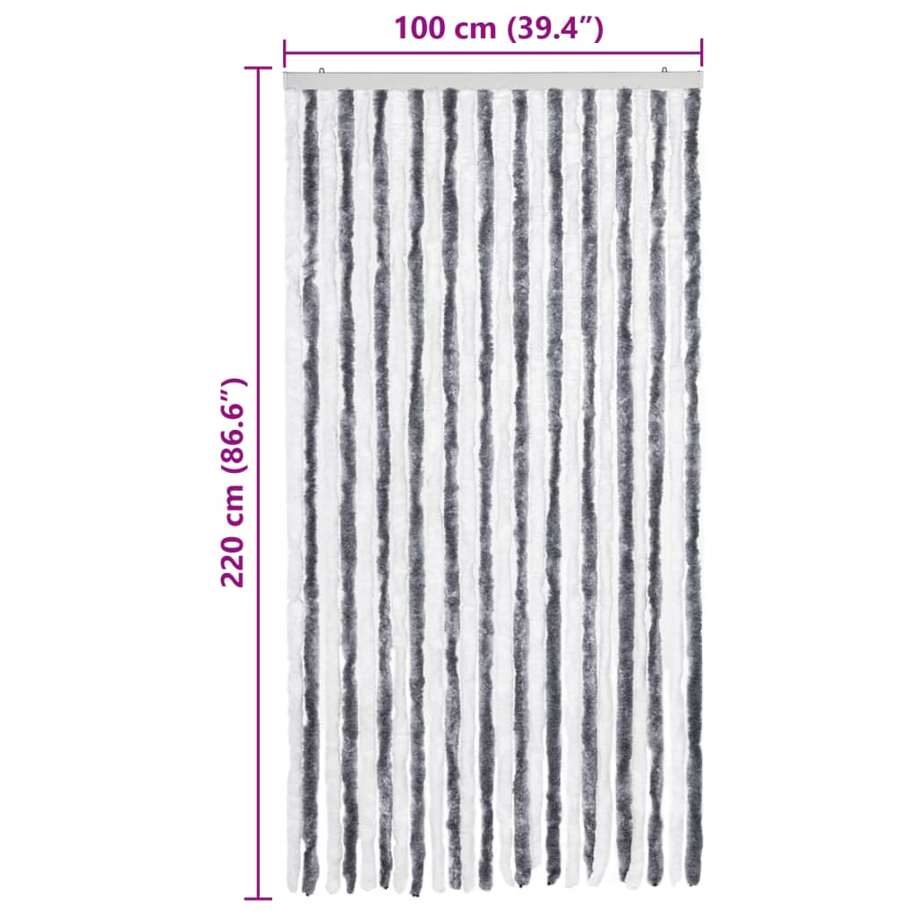 Moustiquaire de porte grise et blanche 100x220 cm chenille