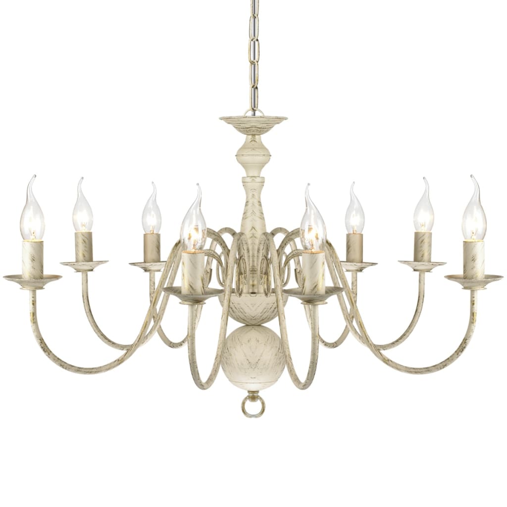 Metal Chandelier White Antique 8 x E14 Bulbs