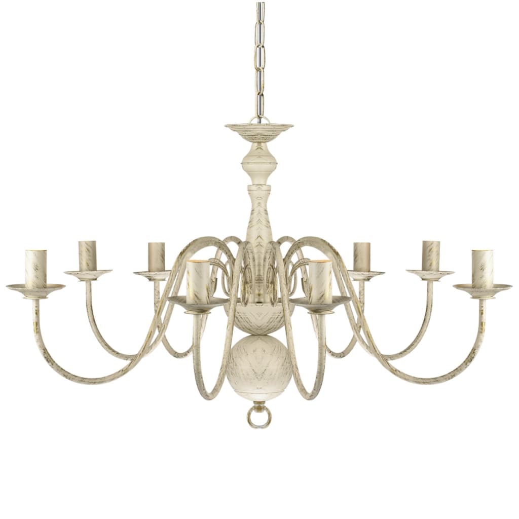 Metal Chandelier White Antique 8 x E14 Bulbs