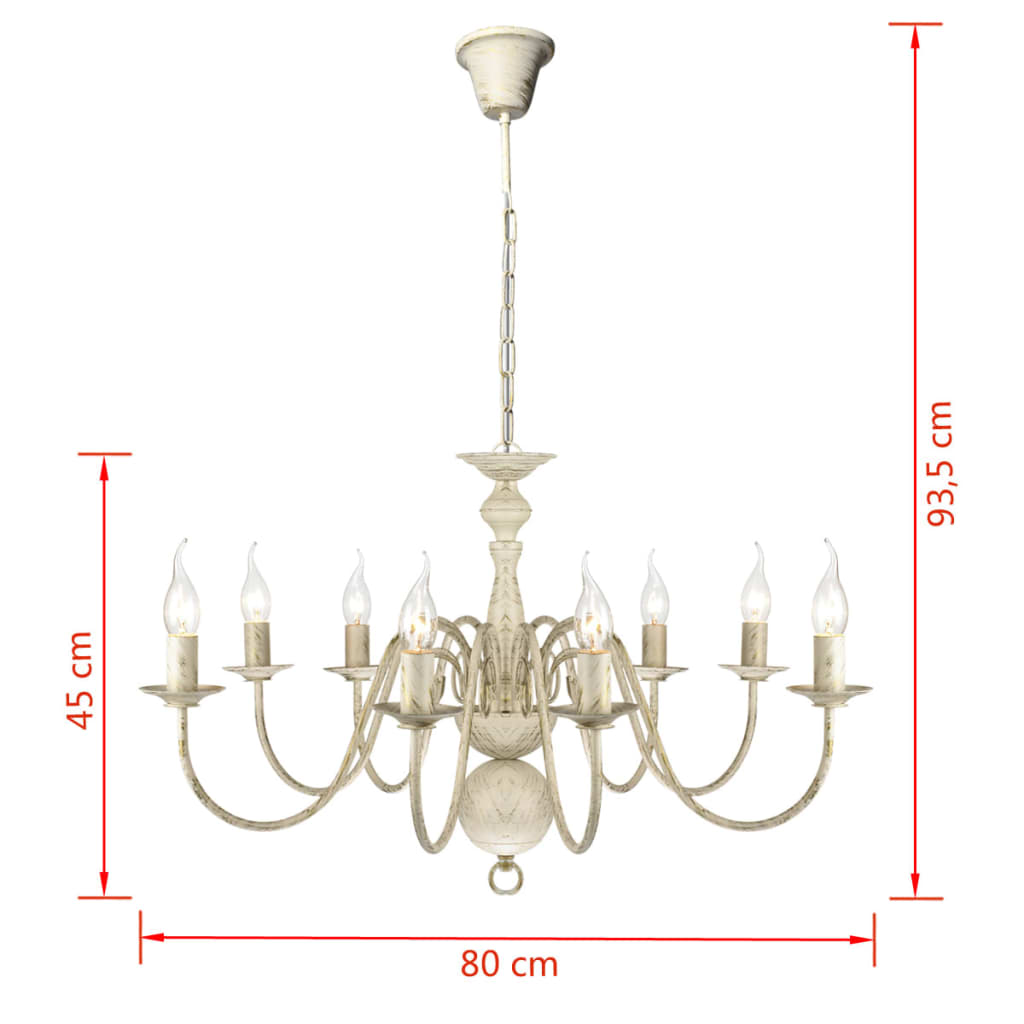 Metal Chandelier White Antique 8 x E14 Bulbs