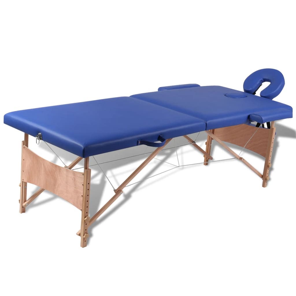 Folding Massage Table 2-Zone with Wooden Frame Blue