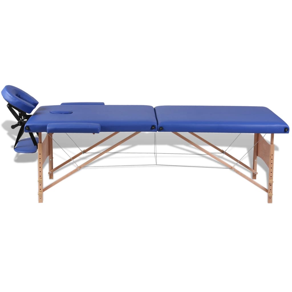 Folding Massage Table 2-Zone with Wooden Frame Blue