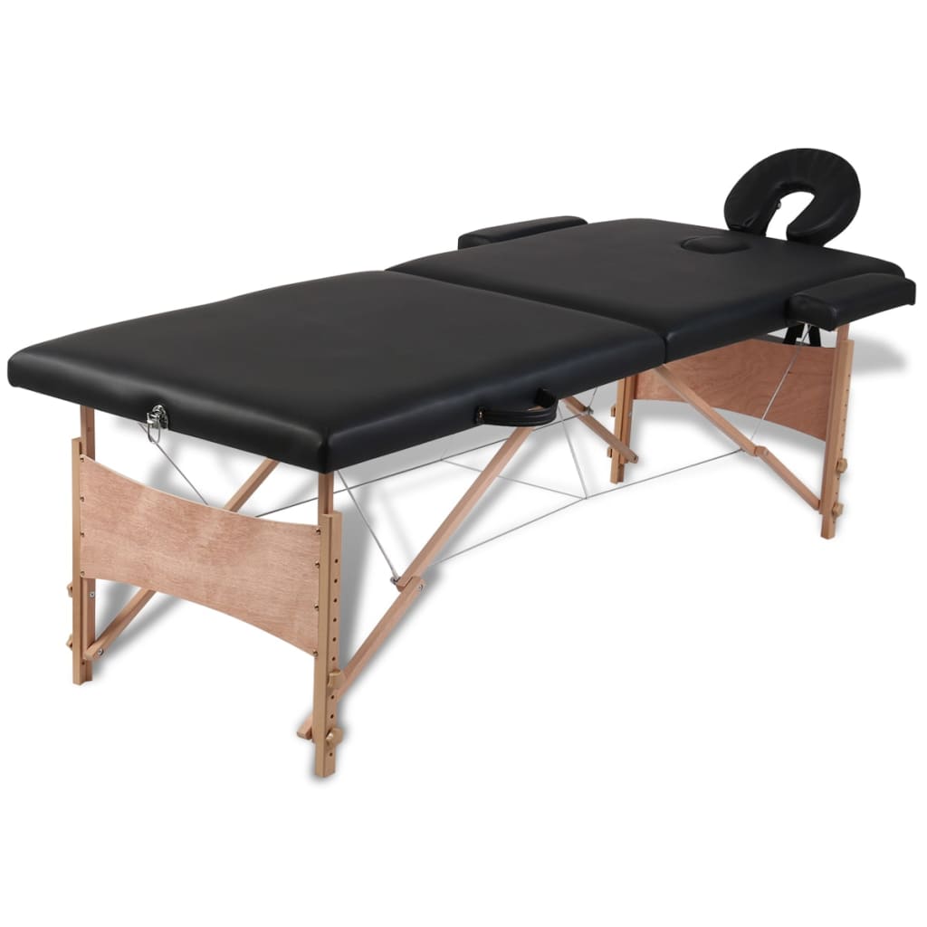 Table de massage pliable 2 zones avec cadre en bois noir
