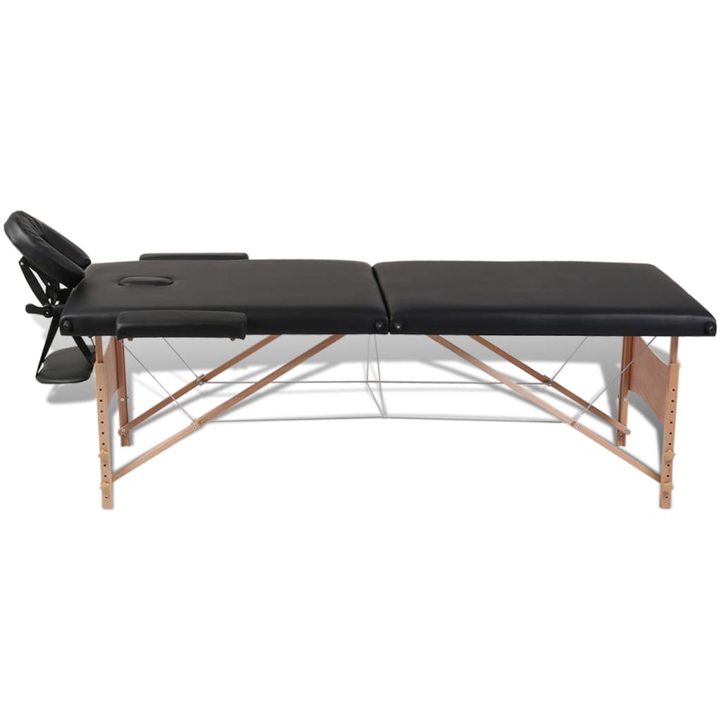 Table de massage pliable 2 zones avec cadre en bois noir