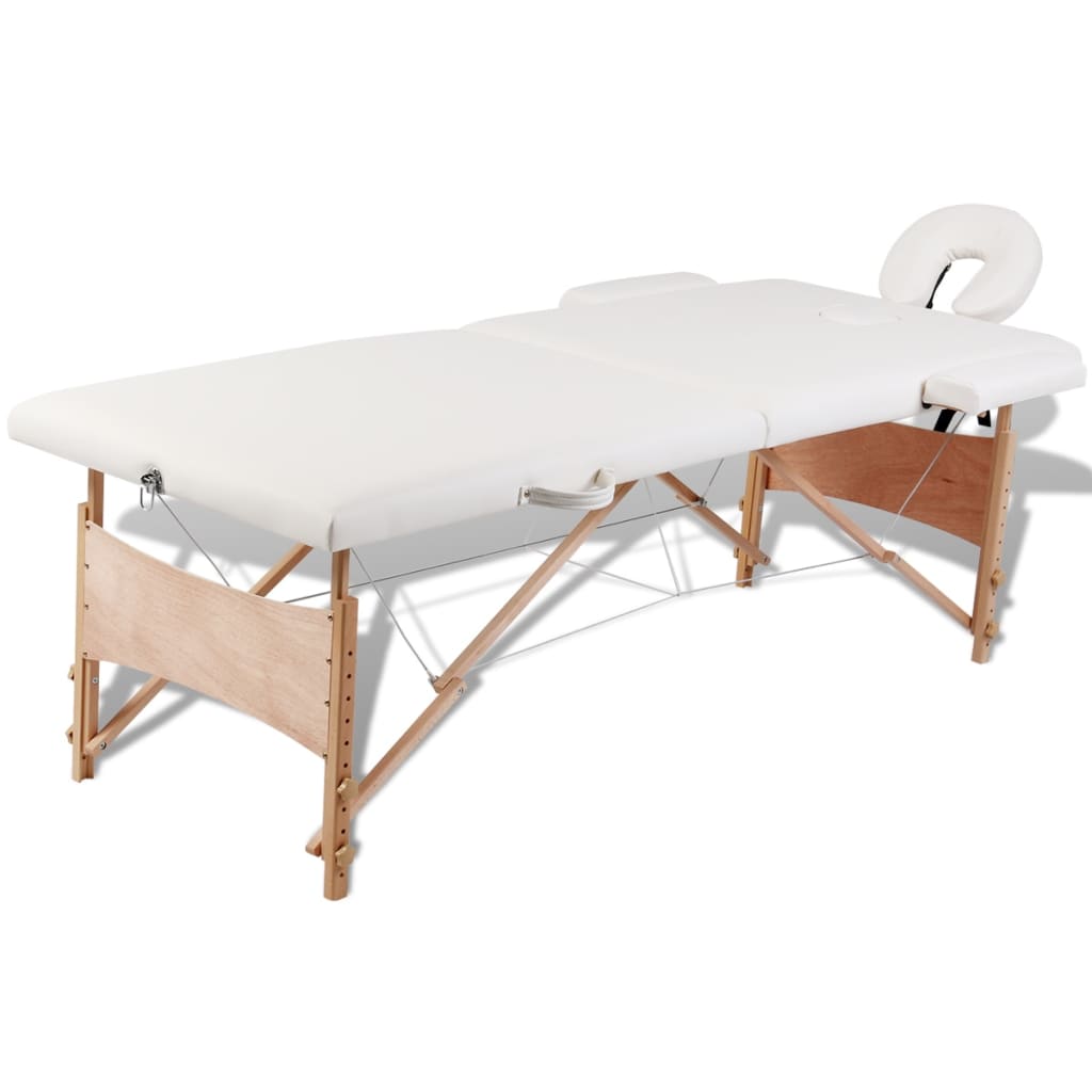 Portable Massage Table 2-Zone with Wooden Frame Cream White