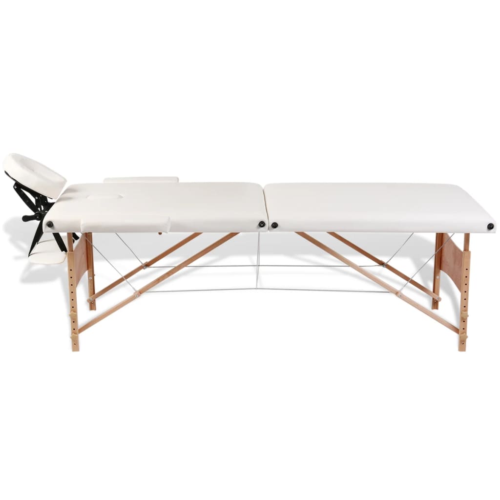 Portable Massage Table 2-Zone with Wooden Frame Cream White