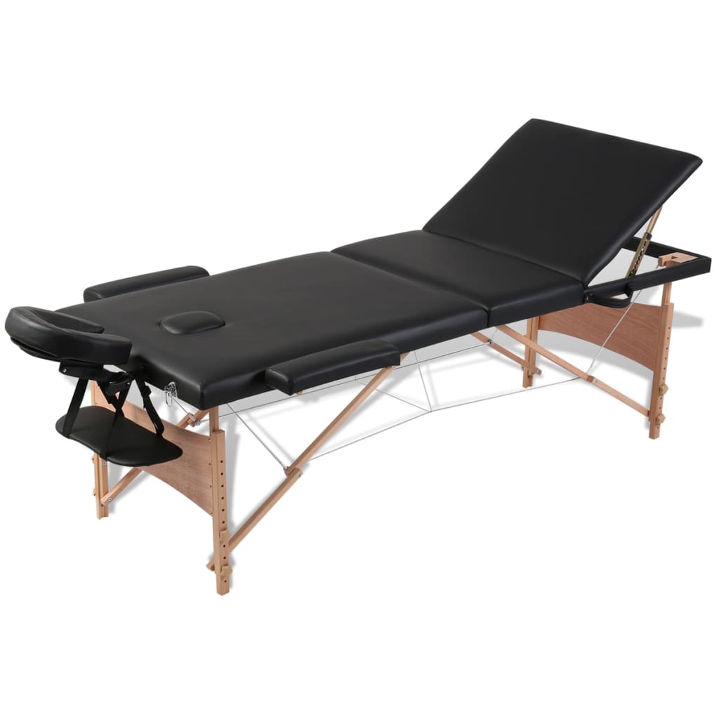 Massage Table Foldable 3-Zone with Wooden Frame Black