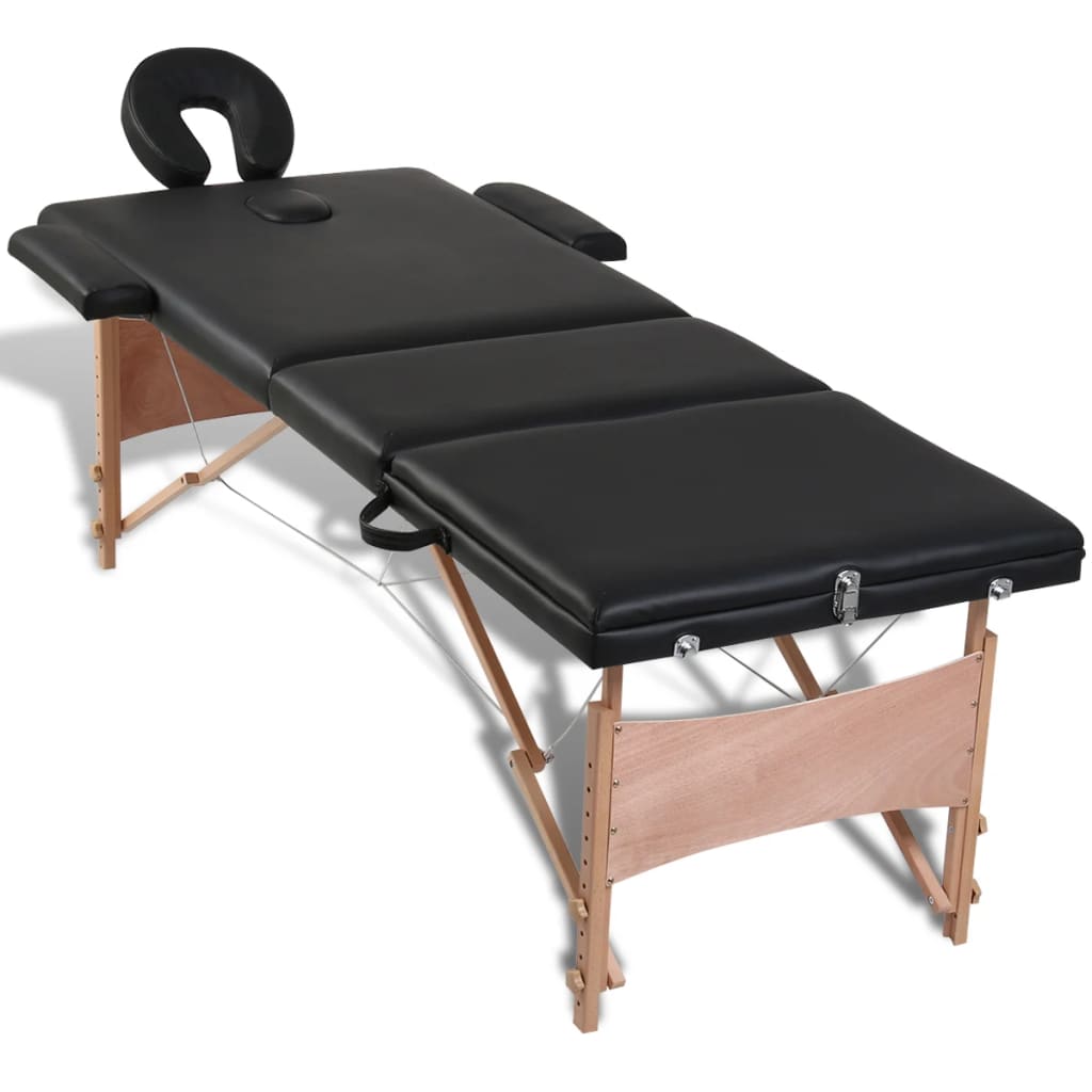 Massage Table Foldable 3-Zone with Wooden Frame Black