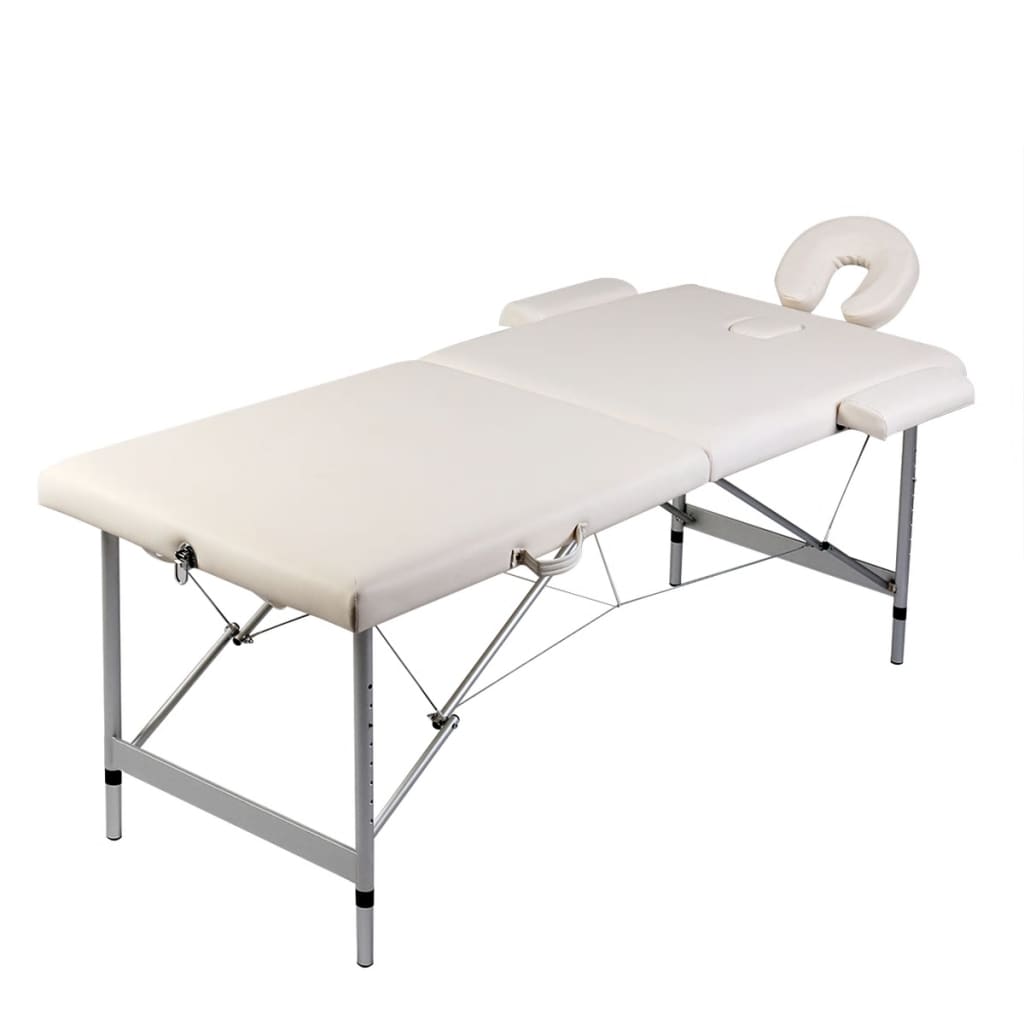 2-Zone Foldable Massage Table with Aluminum Frame Cream White