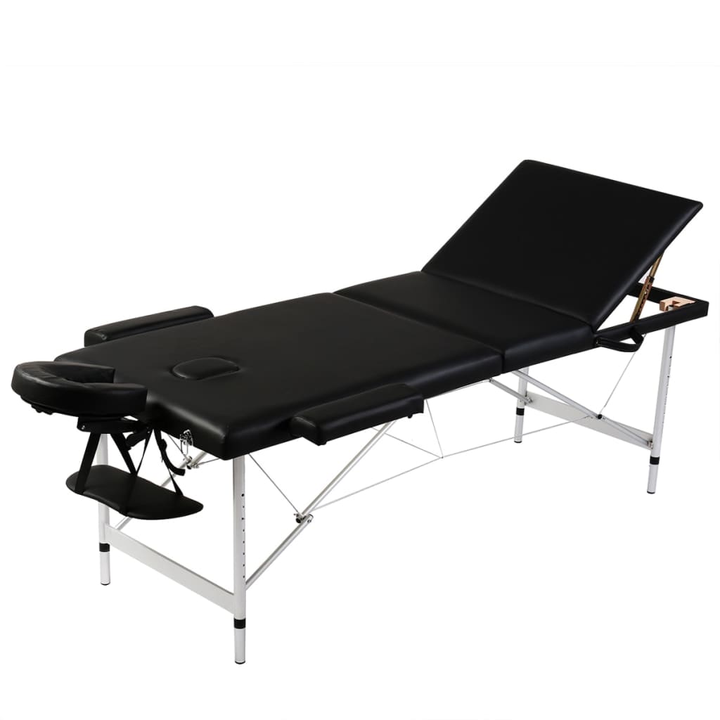 Table de massage à cadre en aluminium, pliable 3 zones noir
