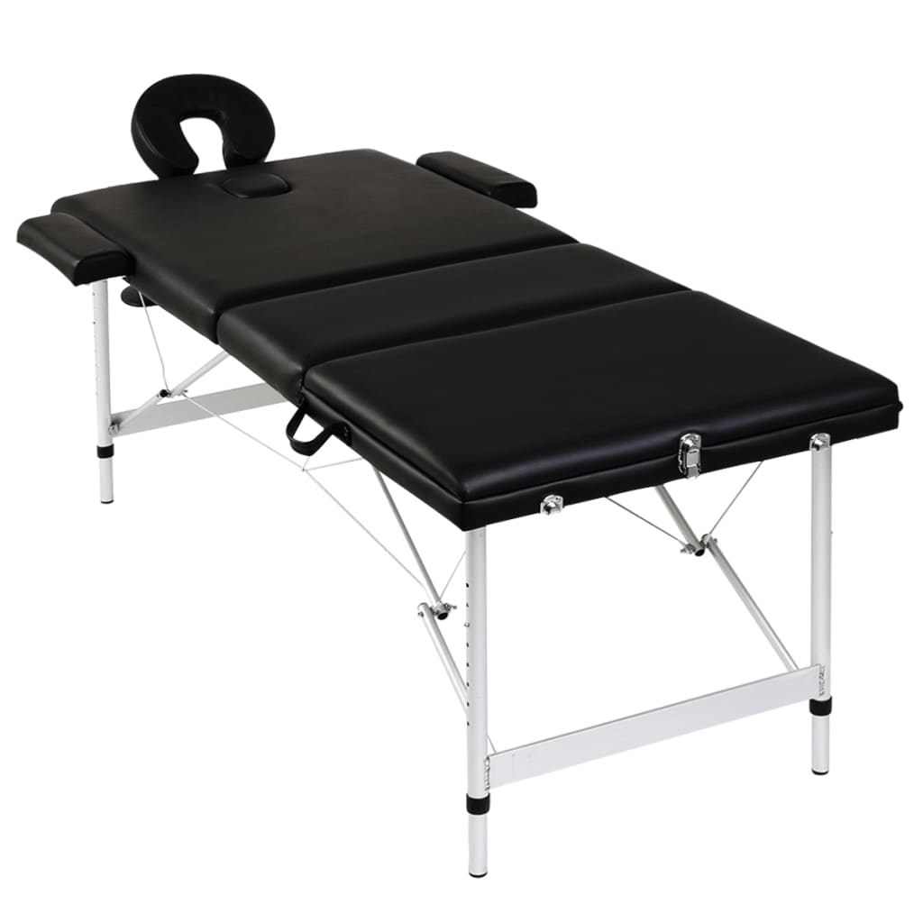 Table de massage à cadre en aluminium, pliable 3 zones noir