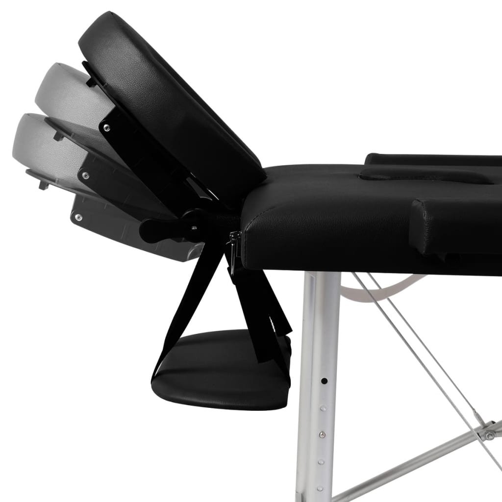 Table de massage à cadre en aluminium, pliable 3 zones noir
