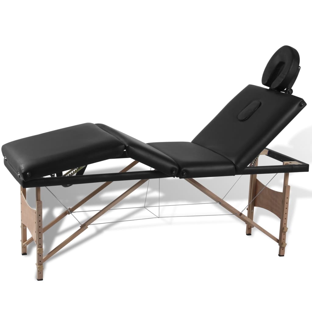 Massage Table Foldable 4-Zone with Wooden Frame Black