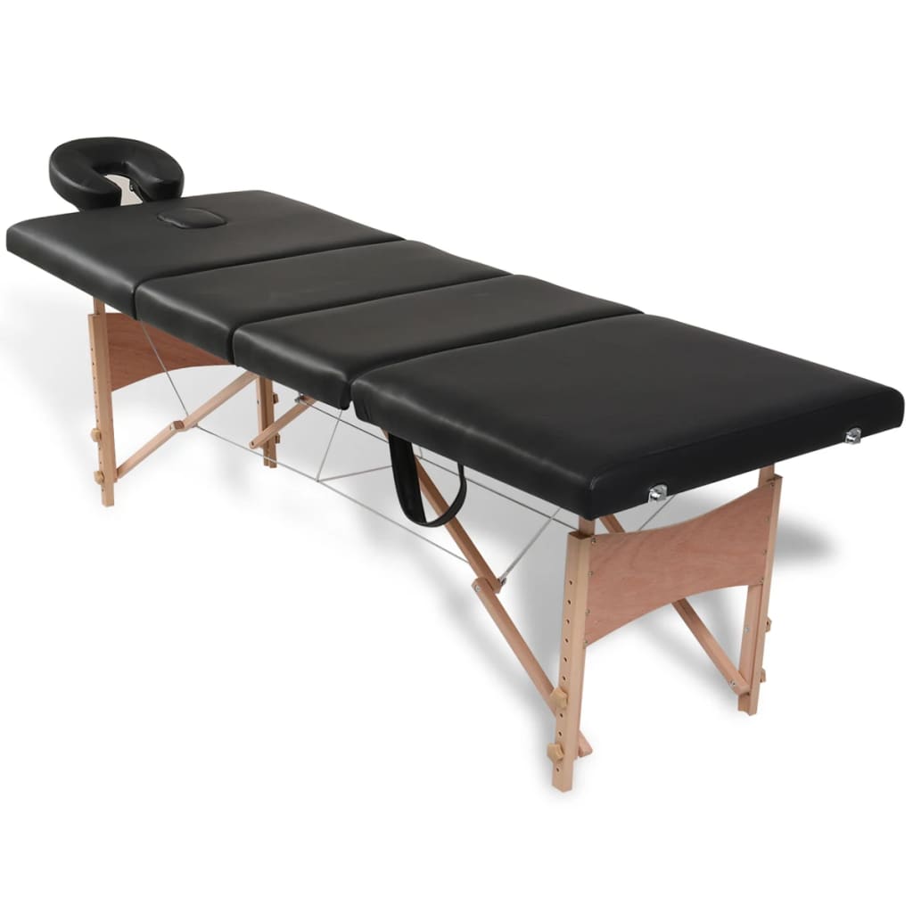 Massage Table Foldable 4-Zone with Wooden Frame Black
