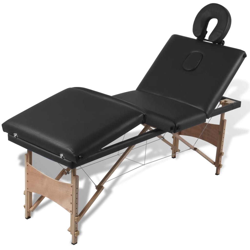Massage Table Foldable 4-Zone with Wooden Frame Black