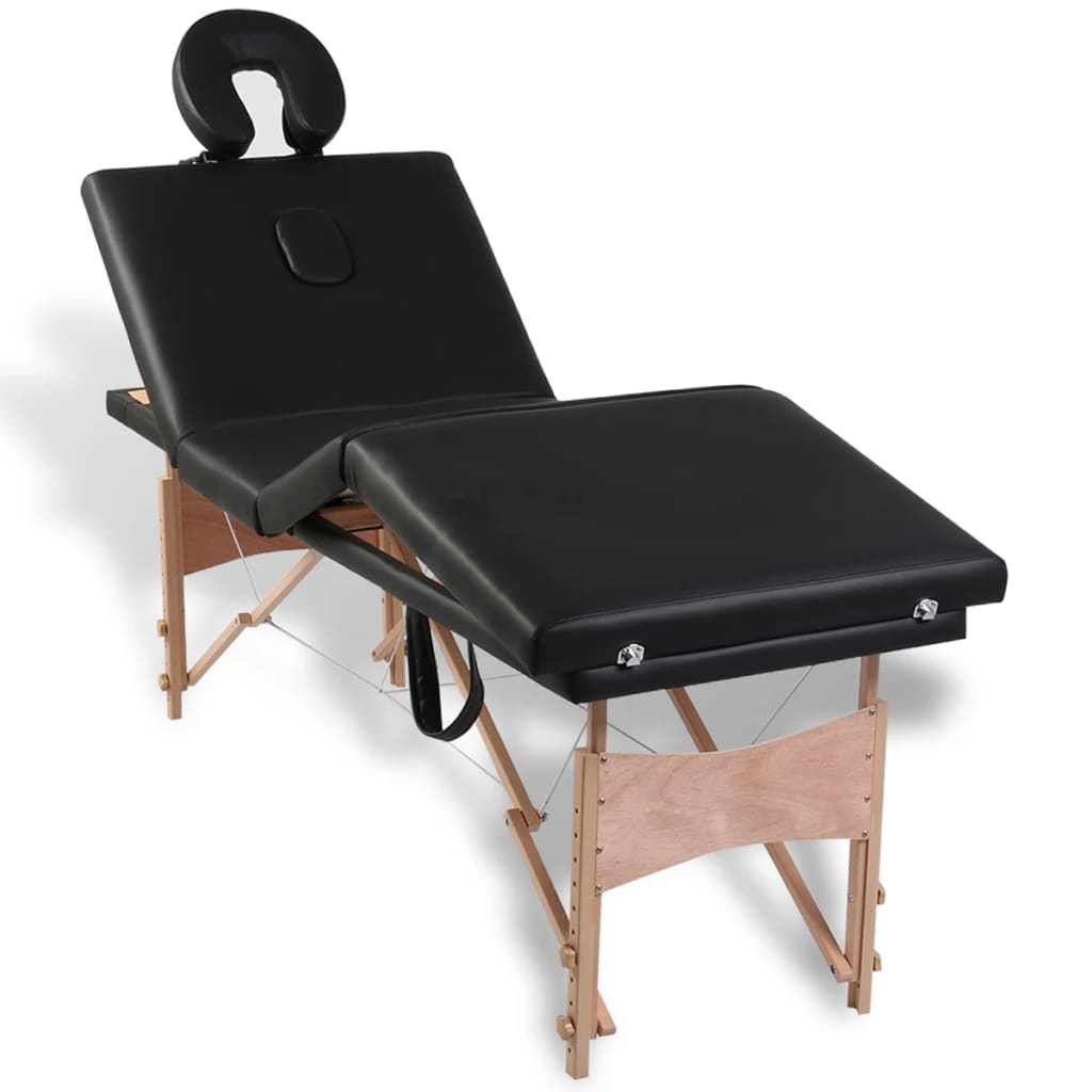 Massage Table Foldable 4-Zone with Wooden Frame Black