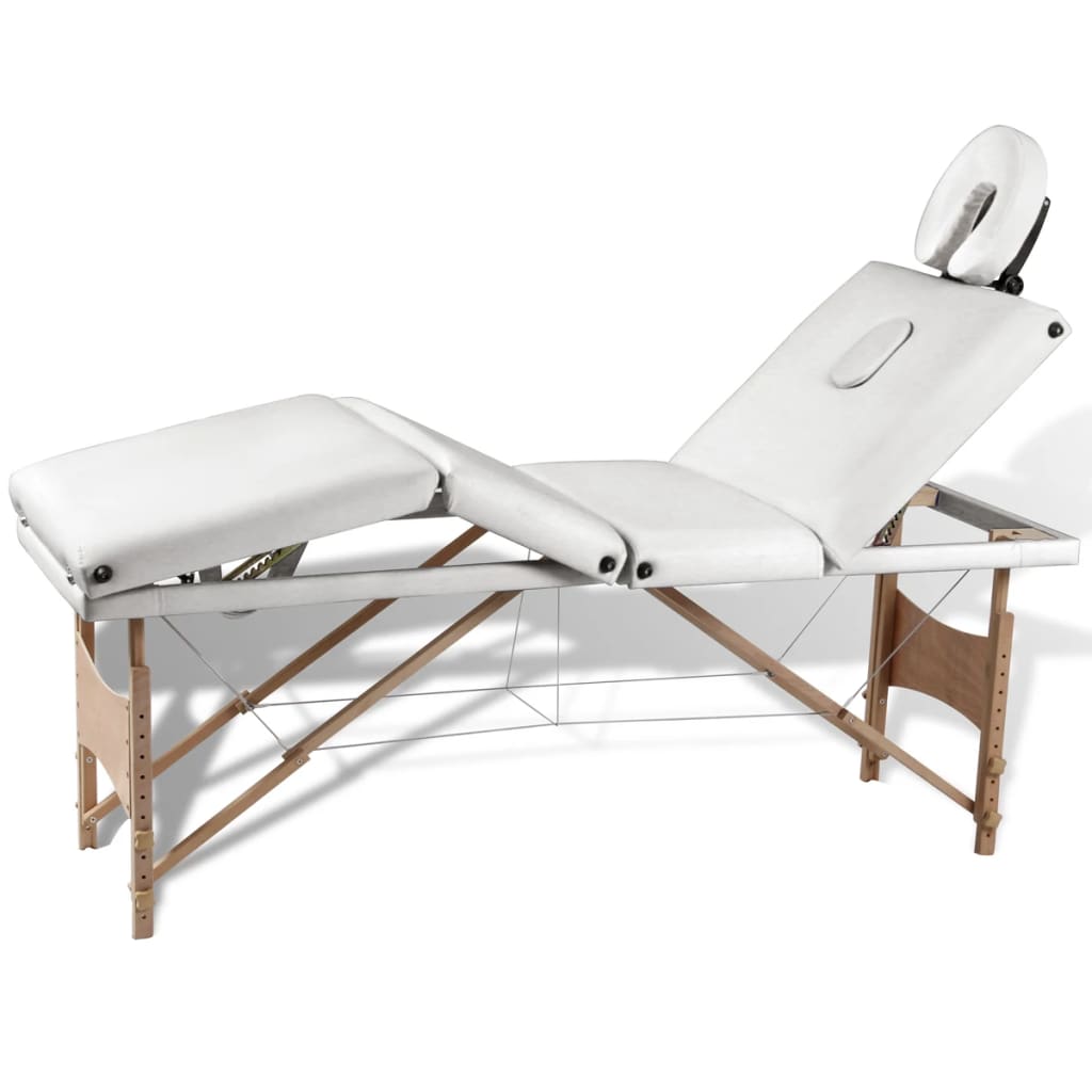 Table de massage pliante 4 zones avec châssis en bois blanc crème