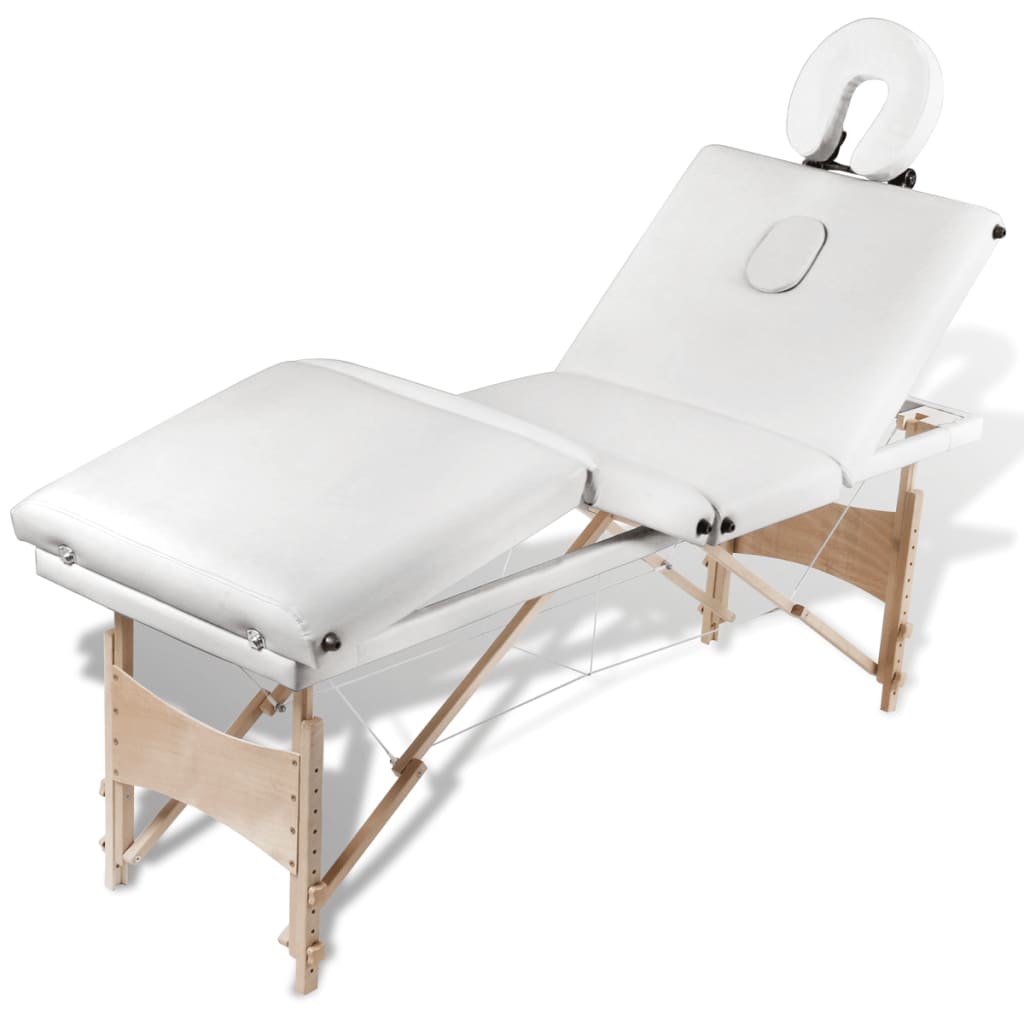 Table de massage pliante 4 zones avec châssis en bois blanc crème
