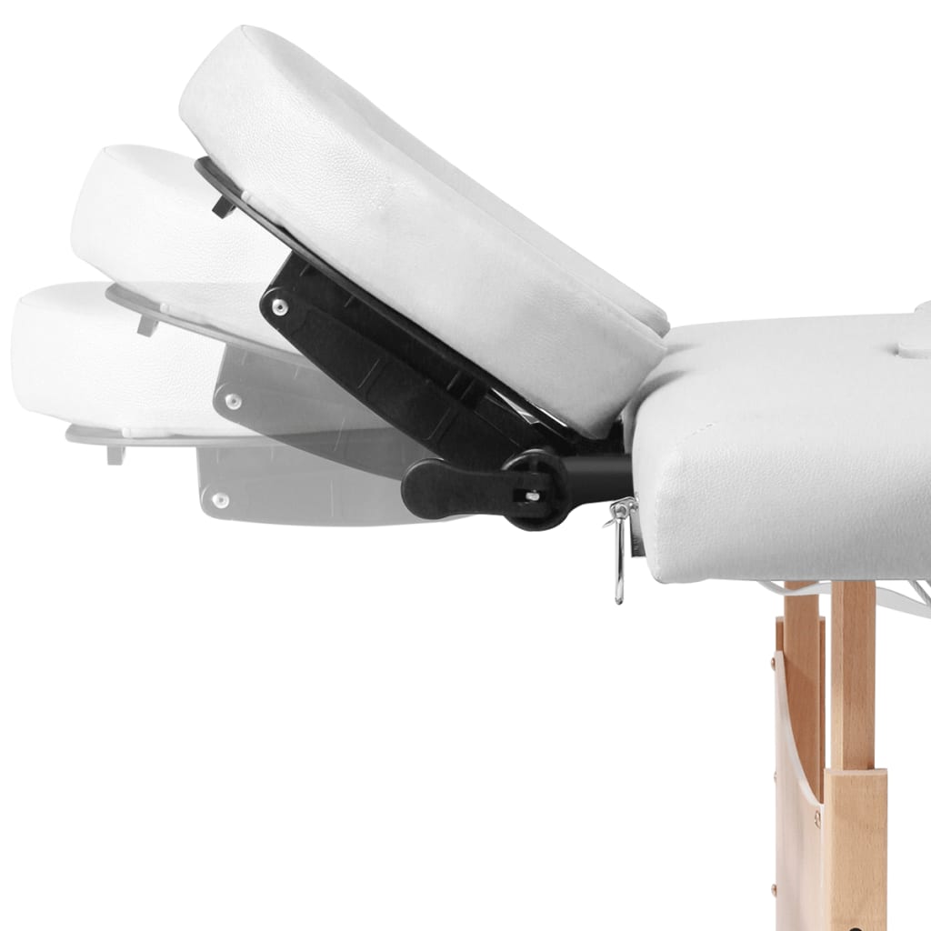 Table de massage pliante 4 zones avec châssis en bois blanc crème