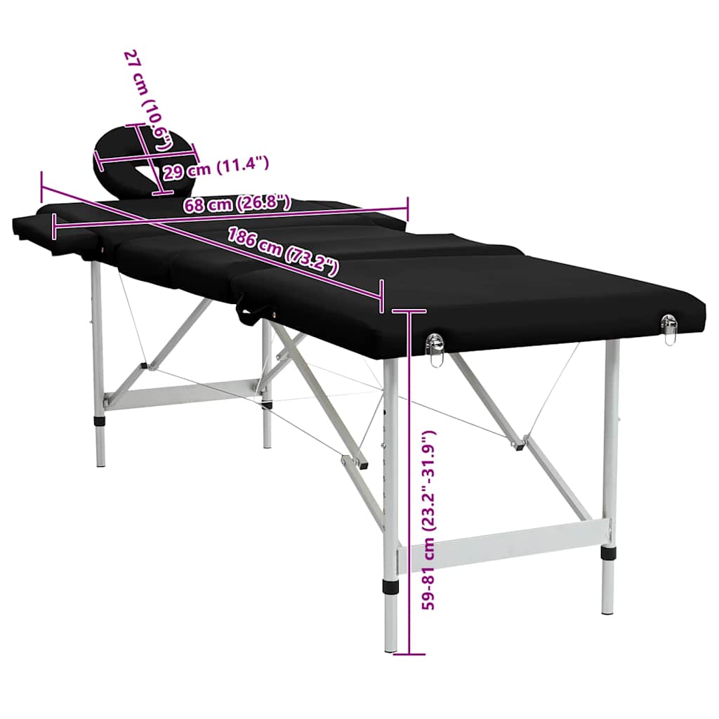Portable Massage Table 4-Zone with Aluminum Frame Black
