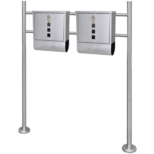 Double stainless steel letterbox with stand