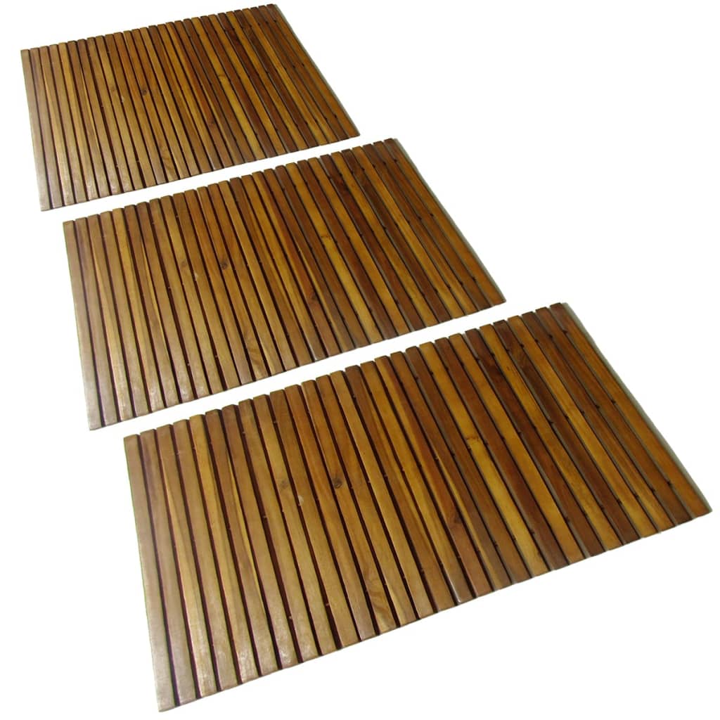 3 x tapis de bain en bois d'acacia 80 x 50 cm
