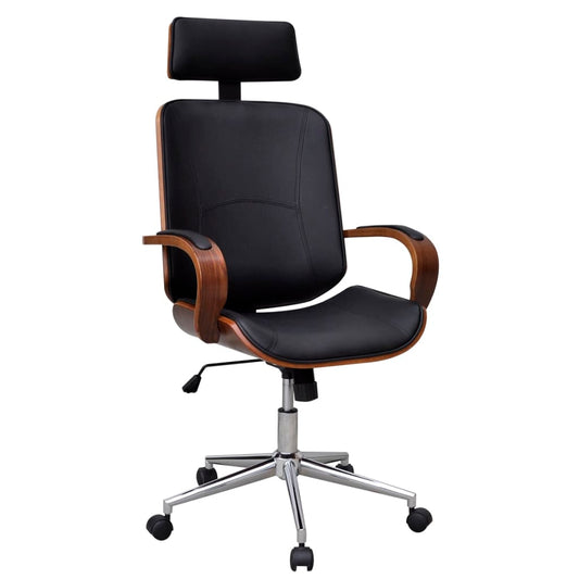 Swivel Office Chair with Headrest, Bentwood, Faux Leather