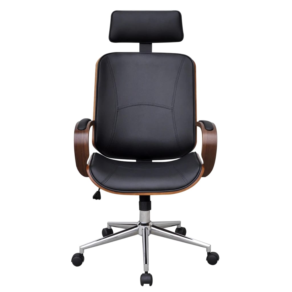 Swivel Office Chair with Headrest, Bentwood, Faux Leather
