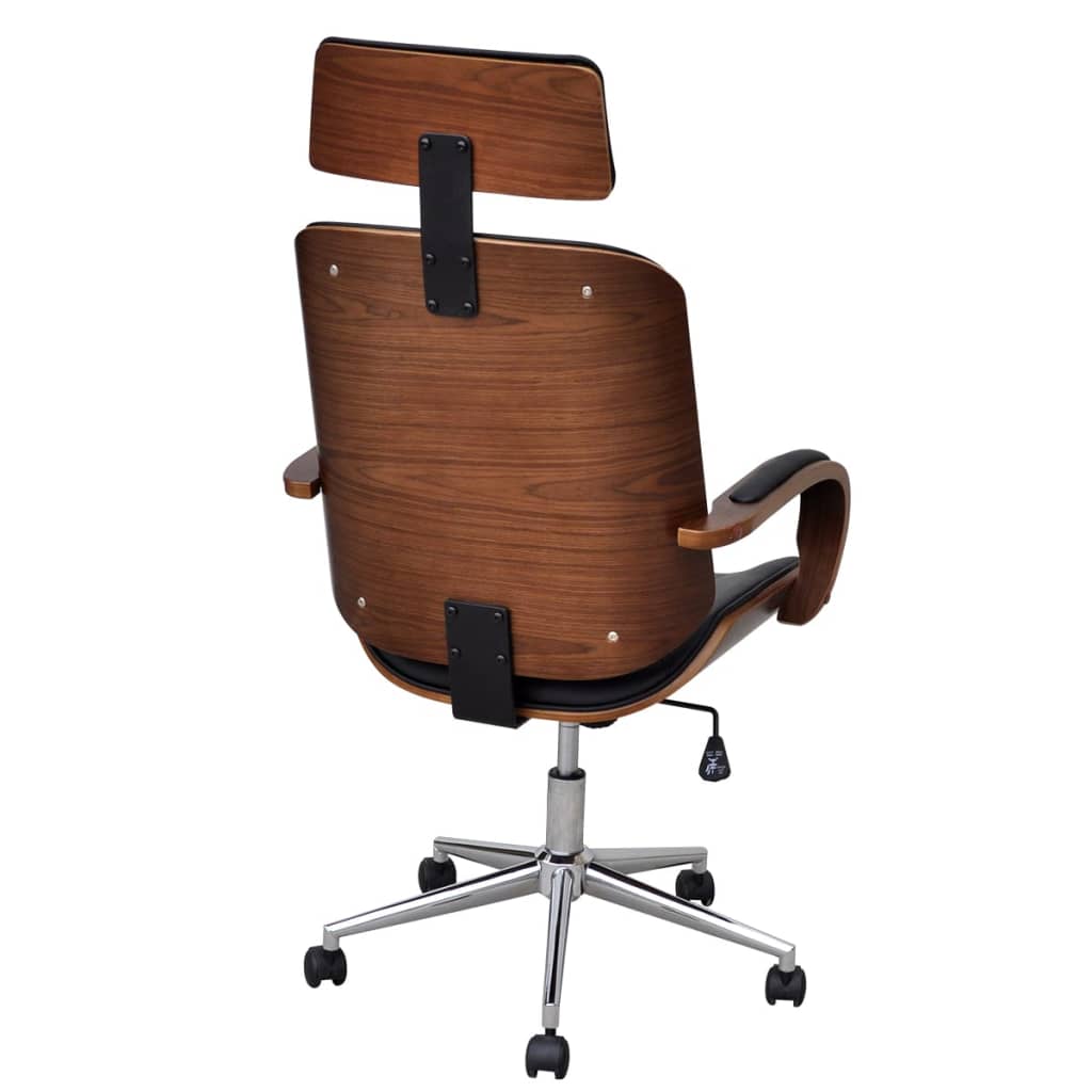 Swivel Office Chair with Headrest, Bentwood, Faux Leather