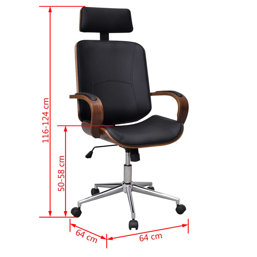 Swivel Office Chair with Headrest, Bentwood, Faux Leather