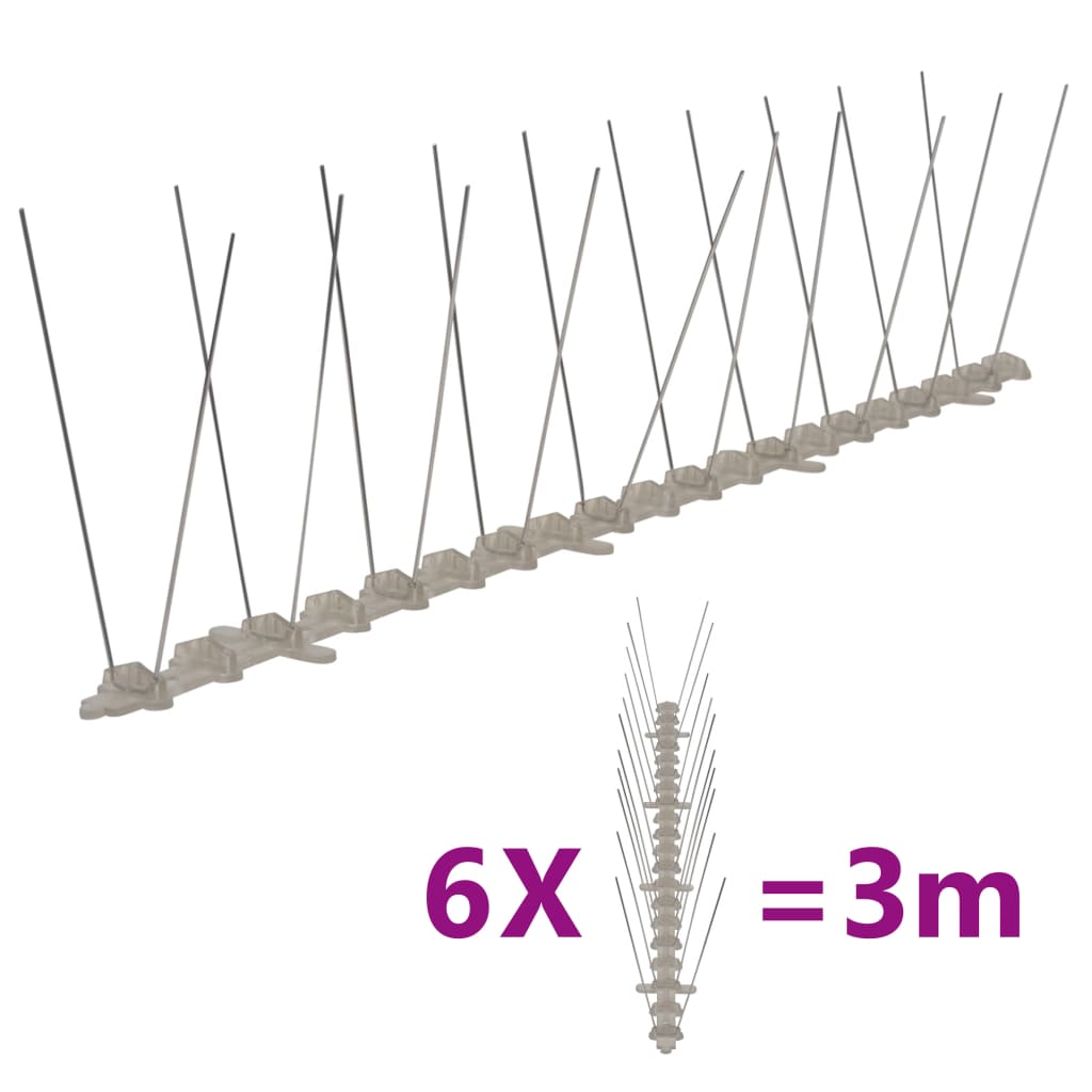 Lot de 6 pics anti-oiseaux 3 m plastique 2 rangées