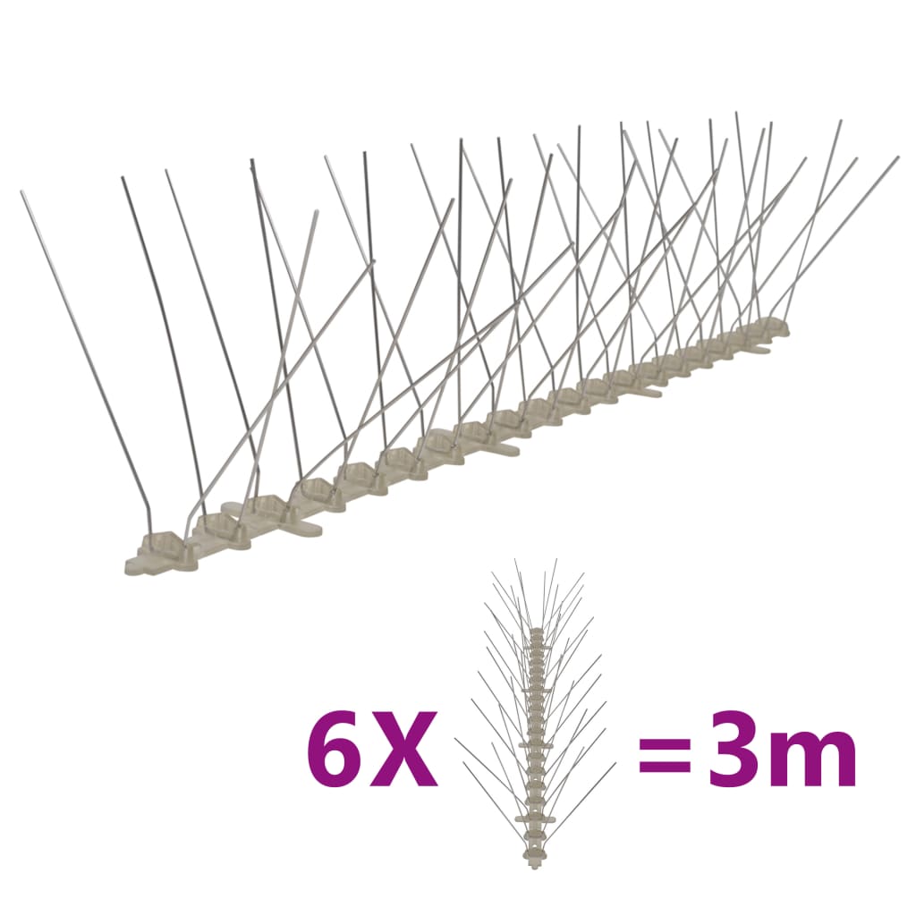 6-piece Bird Repellent Spike Set 3 m Plastic 4-row