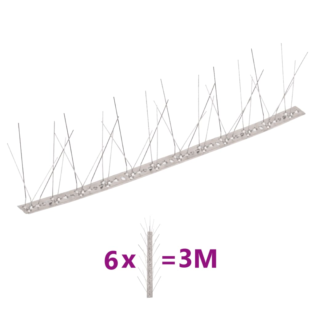 6-tlg. Vogelabwehr-Spikes-Set 3 m Edelstahl 5-reihig