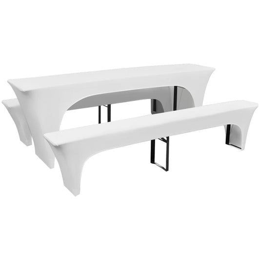 Lot de 3 housses pour table et bancs de brasserie Blanc 220x50x80 cm