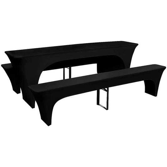 3 housses extensibles noires pour tables et bancs de brasserie 220 x 50 x 80 cm