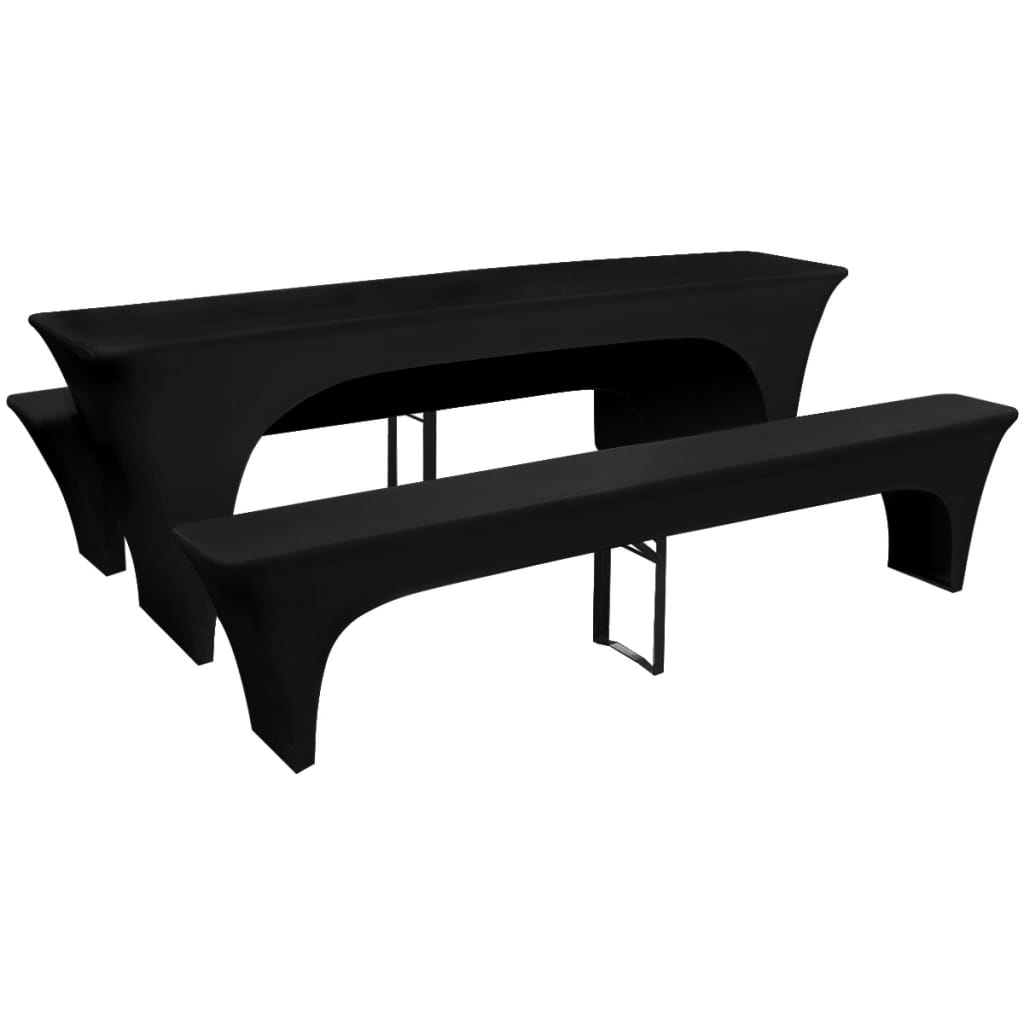 3 housses stretch noires pour tables et bancs de brasserie 220 x 70 x 80 cm