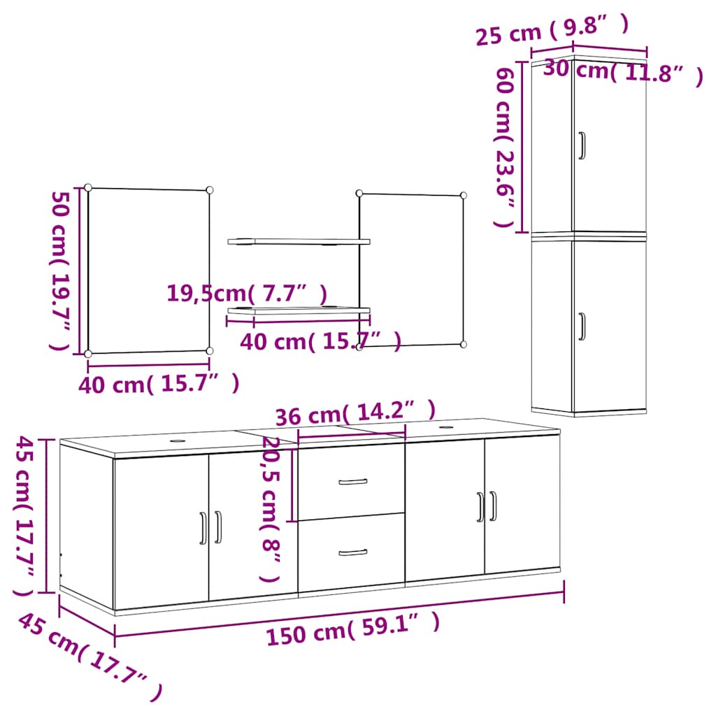7-tlg. Badmöbel-Set Schwarz Holzwerkstoff