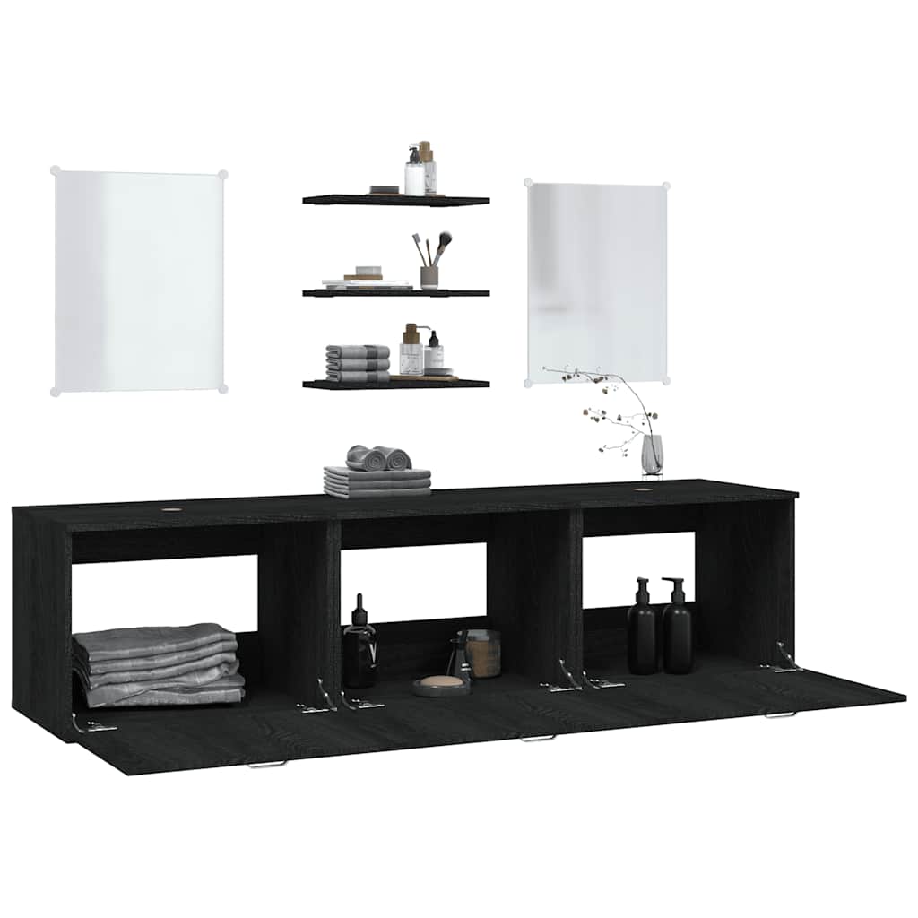 6-tlg. Badmöbel-Set Schwarz Holzwerkstoff