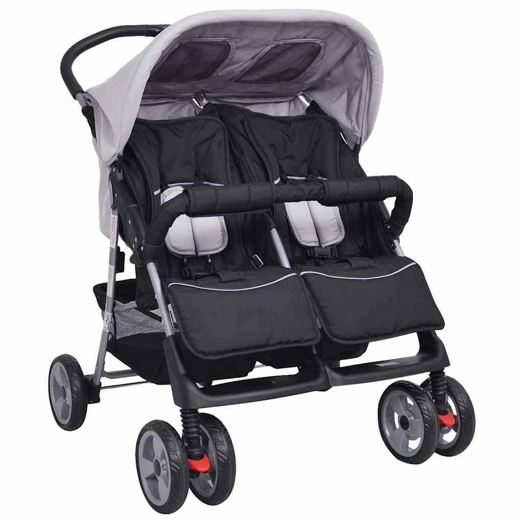 Twin Stroller Steel Grey and Black