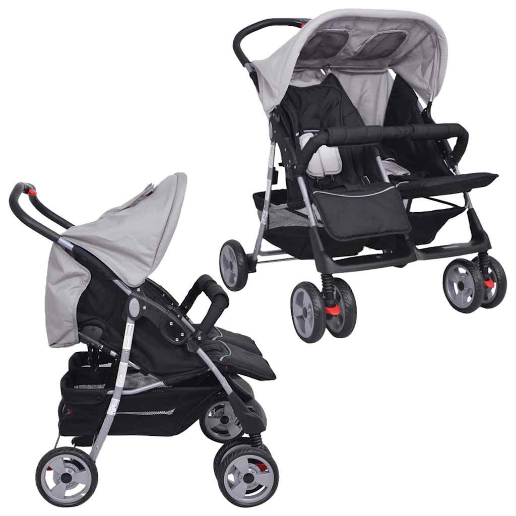 Twin Stroller Steel Grey and Black