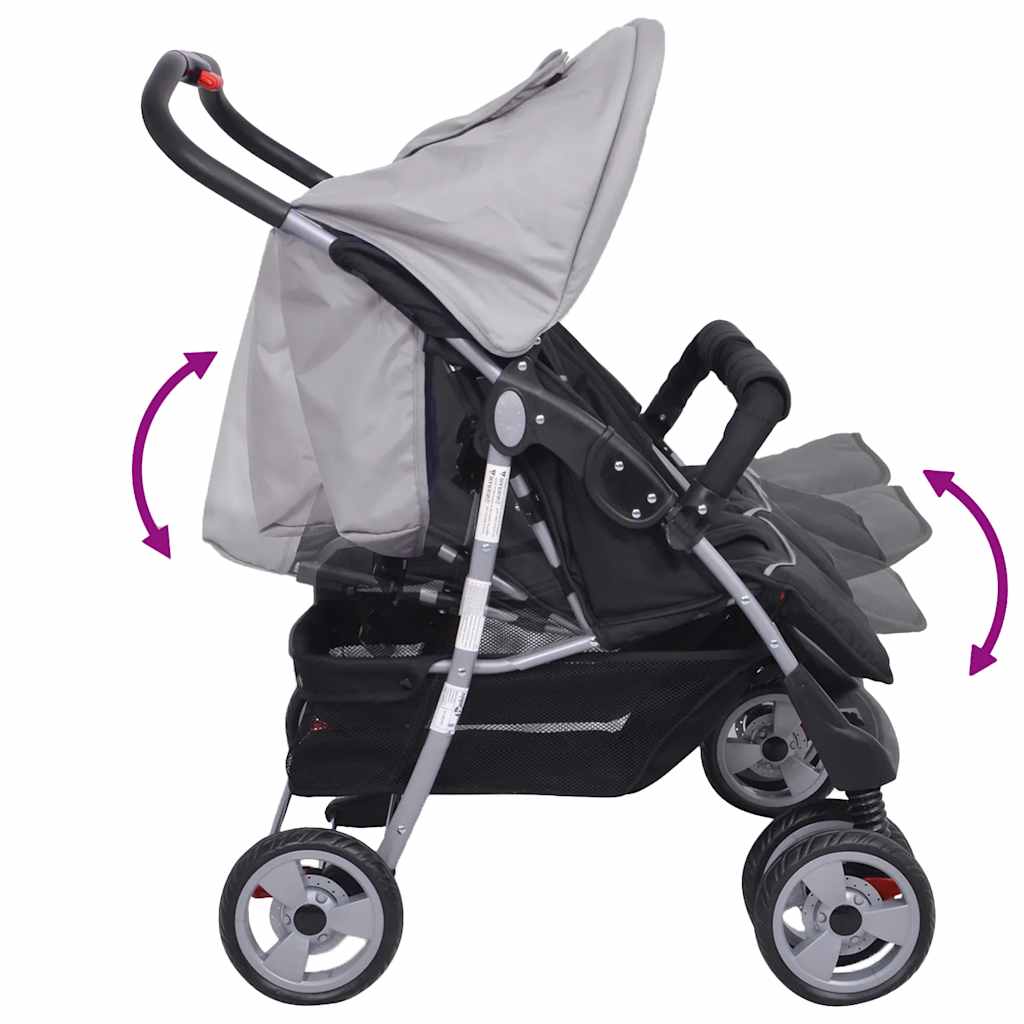 Twin Stroller Steel Grey and Black
