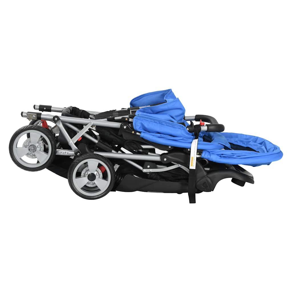 Poussette double en acier bleu et noir