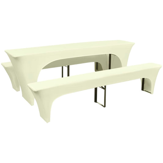 Three-piece protective cover set for beer table/benches, stretch, cream