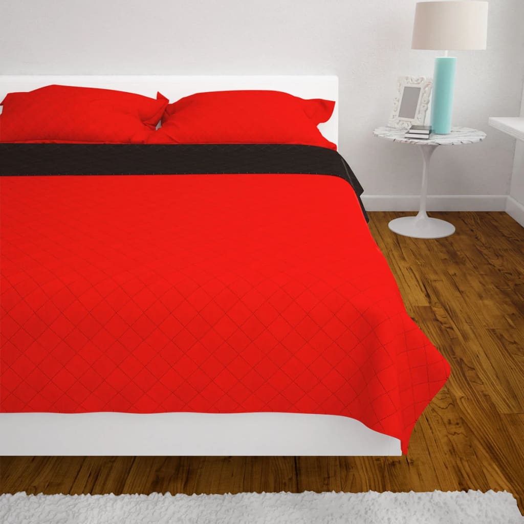Quilted Reversible Bedspread Red and Black 230x260 cm