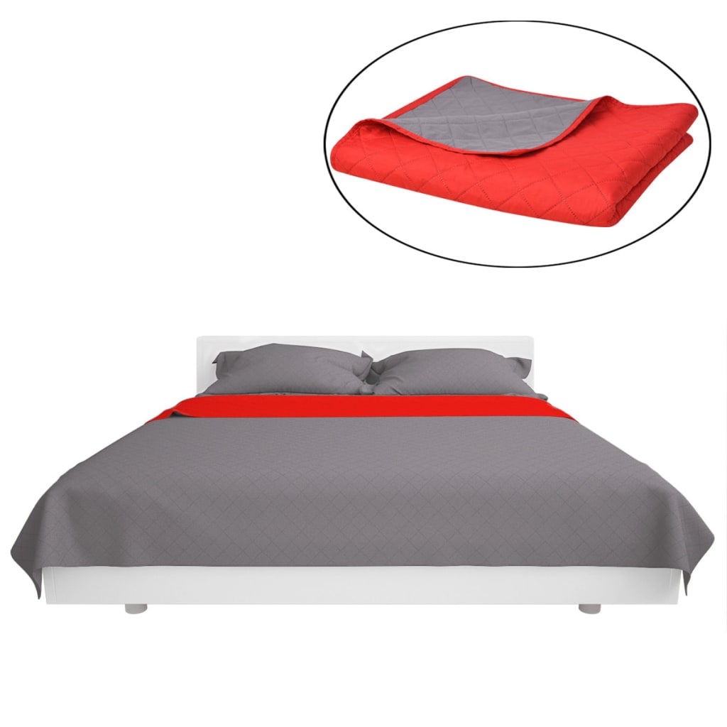 Couvre-lit réversible matelassé rouge et gris 230x260 cm