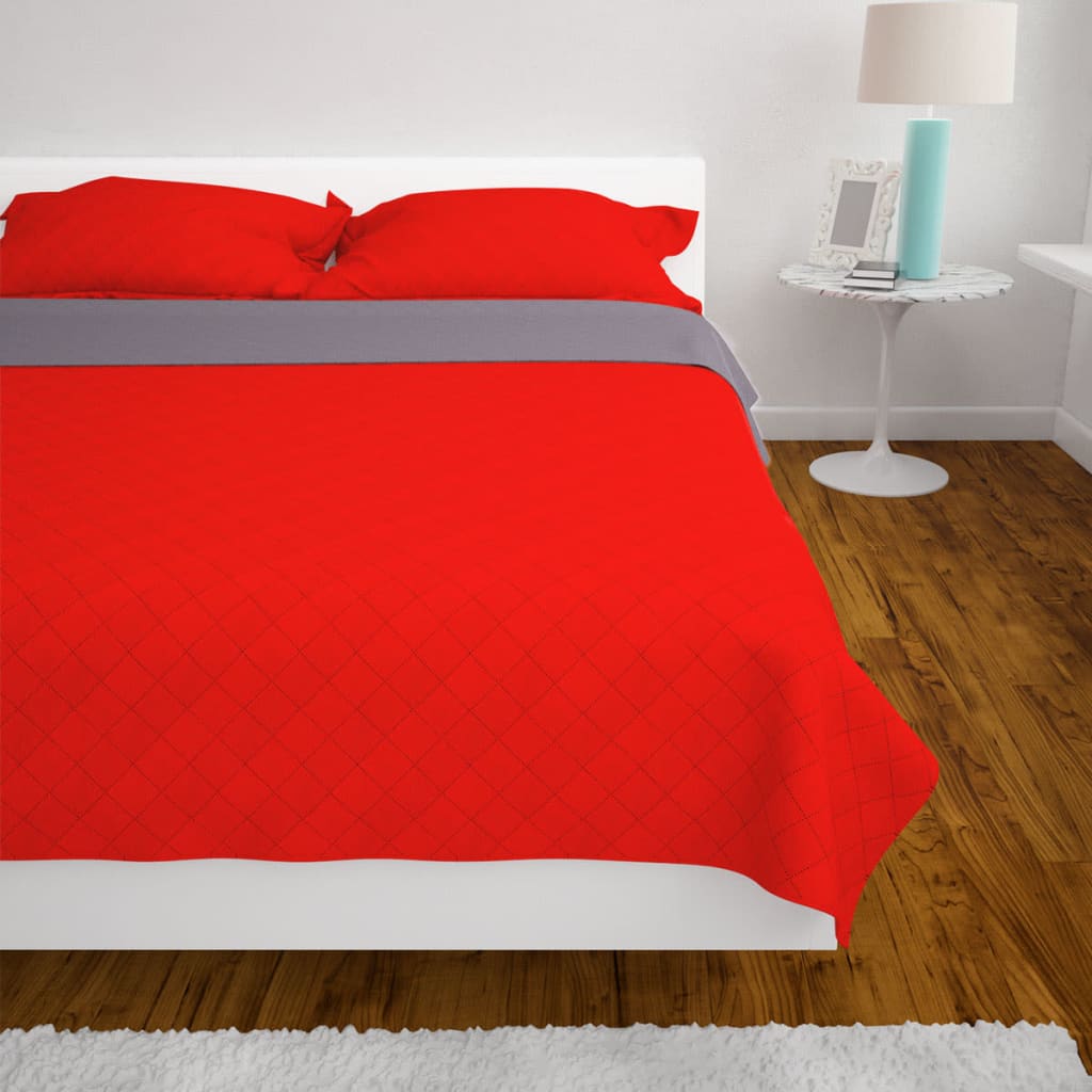 Couvre-lit réversible matelassé rouge et gris 230x260 cm